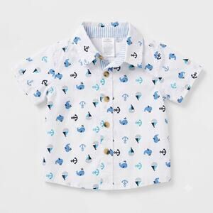 Nautical Whale & Sailboat Button-Down Shirt ⛵12mo